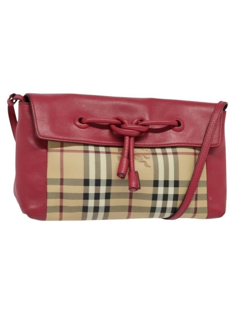 Authentic Burberry Nova Check Shoulder Bag Pvc Leather Beige Pink